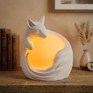 Fae Fox Sphere Lamp 3D Printed Sleeping Fox with Glowing Orb Small Magical Woodland Desk Lamp & Night Light Fantasy Lover Gift or Cozy Decor