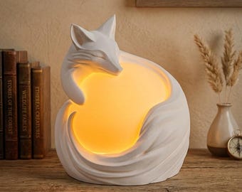 Fae Fox Sphere Lamp 3D Printed Sleeping Fox with Glowing Orb Small Magical Woodland Desk Lamp & Night Light Fantasy Lover Gift or Cozy Decor