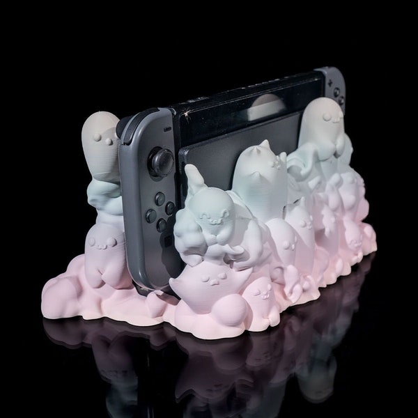 Adorable Anime Ghost Switch Dock Stand - Handcrafted 3D Printed Nintendo Dock with Cute Ghost Design For Gamers Gameroom Displays