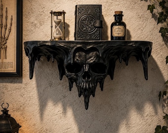 Horror Floating Wall Shelf Decor Undead Book Organizer Gothic Home Decor  Halloween Gift  Spooky Book Lover Gift Skull Decoration