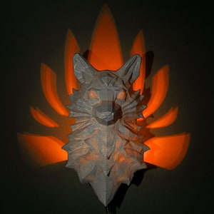 9 Tail Fox Low Poly Wall Light 3D printed Lamp Nine Tail Mythology Chinese FolkLore Nurato Demon Fox Spirit Night Light LED Wall Lamp