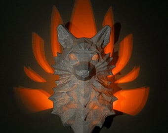 9 Tail Fox Low Poly Wall Light 3D printed Lamp Nine Tail Mythology Chinese FolkLore Nurato Demon Fox Spirit Night Light LED Wall Lamp