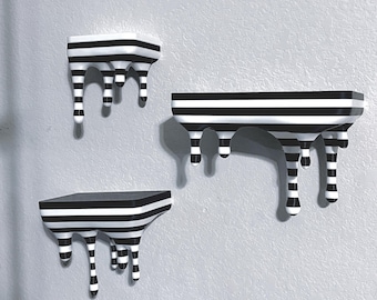 Gothic vibe Decor Floating Shelf, Emo Dripping Wall Shelf,  Game Room Shelf Decor, Anime Cartoon Shelf, Black and White Nerdy Decorations