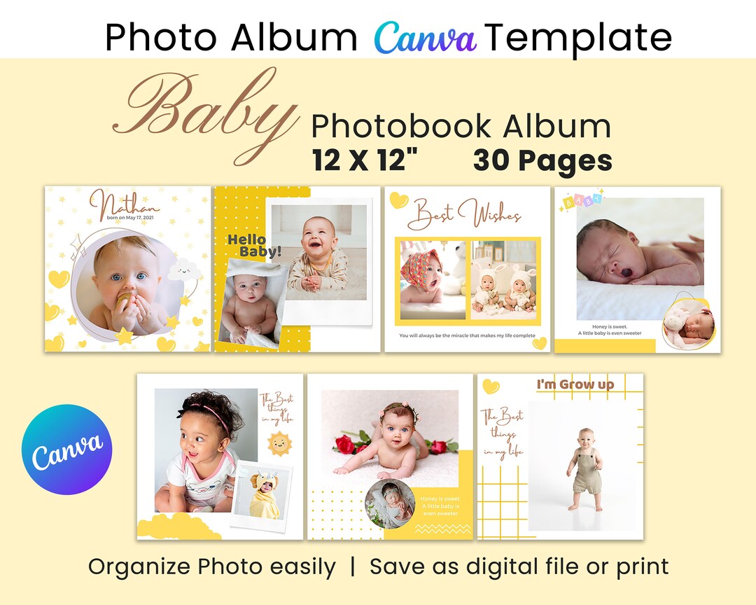 Baby Photo Book Template, Photo Album Template, Editable Family