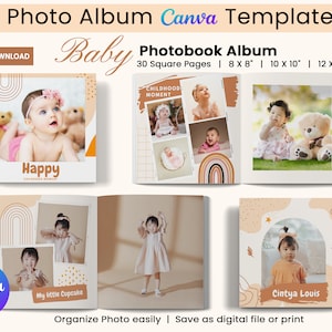 Baby Photo Album, Digital Photo Book Template for Photography, Kids Printable PhotoBook Canva Design