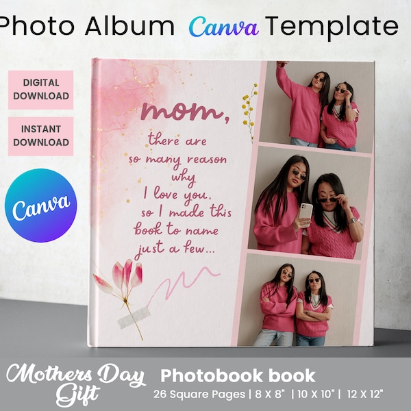 Mothers Day Gift Photo Album Template, Mother’s Day Photobook Template Printable, Personalized Mum Gift, Gift for Mommy, Canva Photo Book