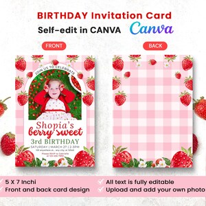 Editable Strawberry Berry sweet birthday invitation Video, Printable Berry First Invite with photo, Strawberry 1st birthday party invites, Digital Download, Instant Download