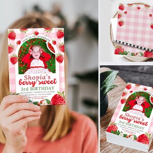 Editable Strawberry Berry sweet birthday invitation Video, Printable Berry First Invite with photo, Strawberry 1st birthday party invites, Digital Download, Instant Download