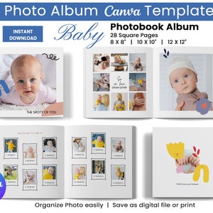 Baby Photo Album Template, Baby Memory Book, Photo Album Template, Photobook Design Canva, Printable First Year Gift, Scrapbook Page