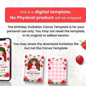 Editable Strawberry Berry sweet birthday invitation Video, Printable Berry First Invite with photo, Strawberry 1st birthday party invites, Digital Download, Instant Download