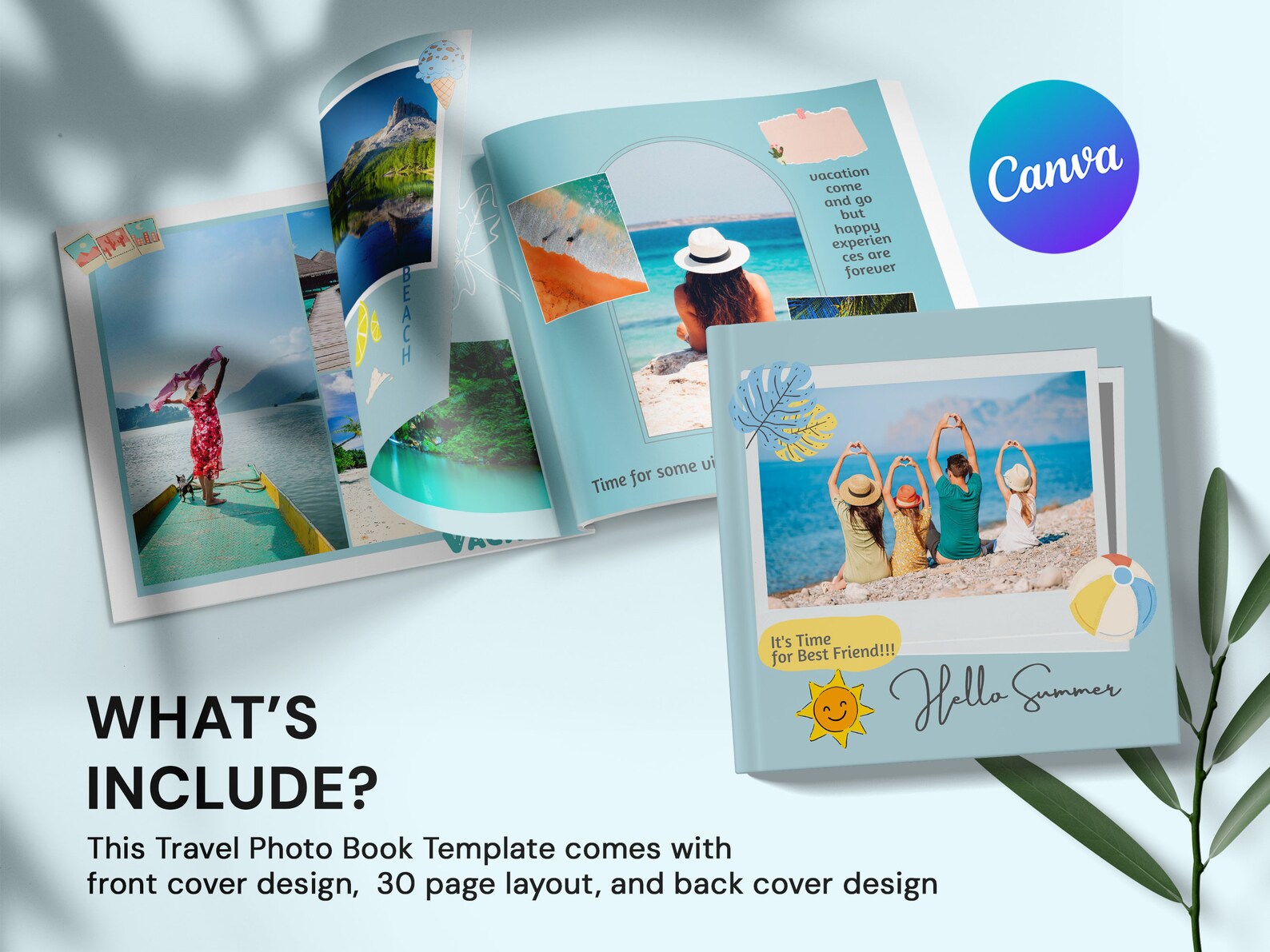 Travel Photobook Template, Photo Album Template, Editable Family Album