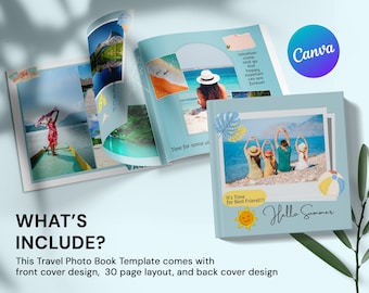 Travel Photobook Template, Photo Album Template, Editable Family Album Canva, Scrapbook Page Memory Book, Customizable Holiday Photo Collage