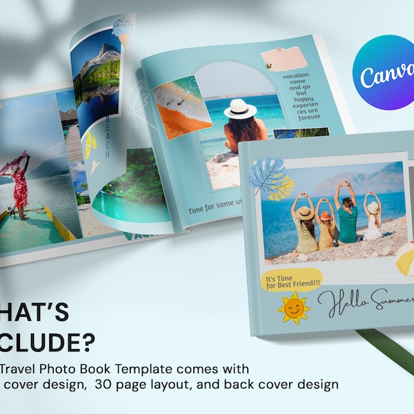 Travel Photobook Template, Photo Album Template, Editable Family Album Canva, Scrapbook Page Memory Book, Customizable Holiday Photo Collage