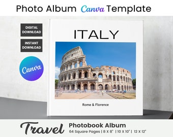 Travel Photo Book Template, Photo Album Template for Vacation, Family Photo Collage Kit, Customizable Square Photobook