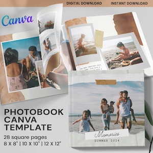 Travel Photo Book Template, Photo Album Template for Vacation, Canva Scrapbook Page, Family Photo Collage Kit, Customizable Square Photobook