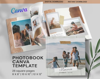 Travel Photo Book Template, Photo Album Template for Vacation, Canva Scrapbook Page, Family Photo Collage Kit, Customizable Square Photobook