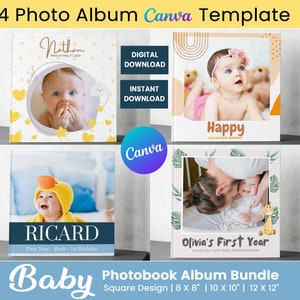 4 Baby Photo Album Templates, Baby Memory Book, Photo Album Template, Photobook Design Canva, Printable First Year Gift, Scrapbook Page