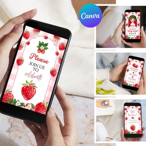 Editable Strawberry Berry sweet birthday invitation Video, Printable Berry First Invite with photo, Strawberry 1st birthday party invites, Digital Download, Instant Download