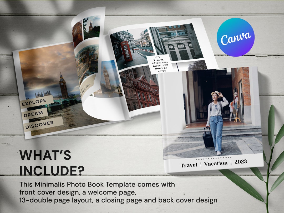 Modern Travel Photo Book Template, Photo Album Template for Vacation