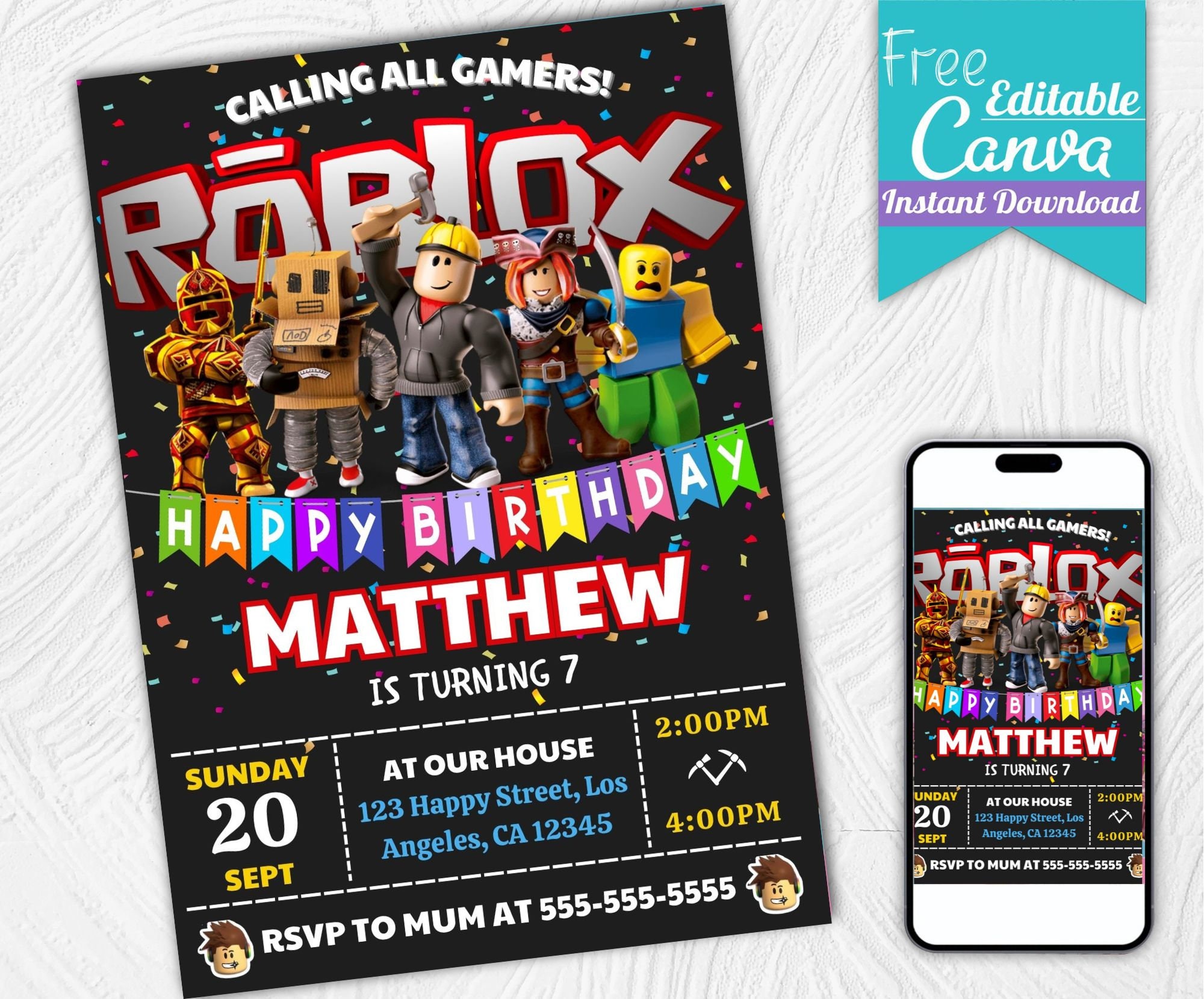 Doors Roblox Birthday Invitation 4.25x6in Digital Party 