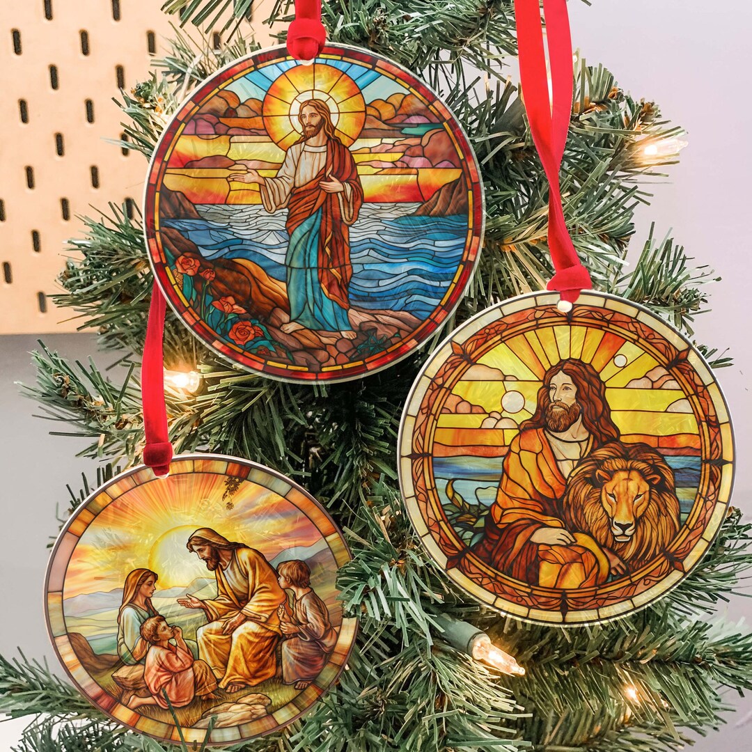 Jesus Art Christmas Ornament Faux Stained Glass Ornament Xmas Etsy