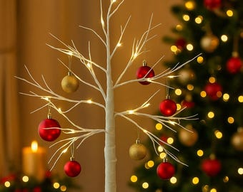 IJG Lighted Birch Tree With Timer, 5FT 560 LED Warm White Lights With Twinkle Lights, LED