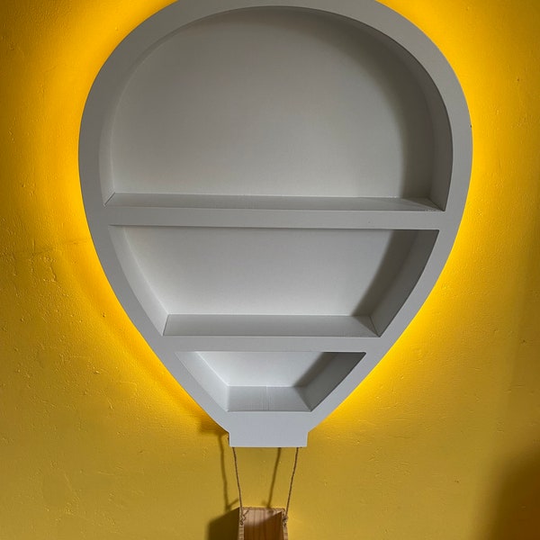 Children's Bedroom Wooden Balloon LED Shelf Light Up Hanging Nursery Storage Wall Shelves Shelving Kids