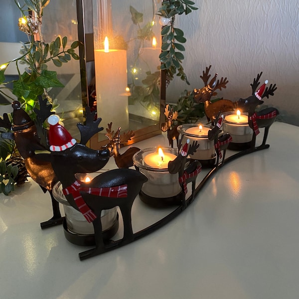 Christmas Candle Tealight Holder Xmas Reindeer Stag Dining Table Centerpiece Ornament Decoration Home Decor Housewarming Gift Metal