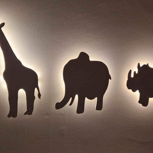 Wooden Animal Night Light Kids Light LED Stop Pull Cord Lighting Battery Powered Nursery Baby Lamp Safari Giraffe Elephant Rhino