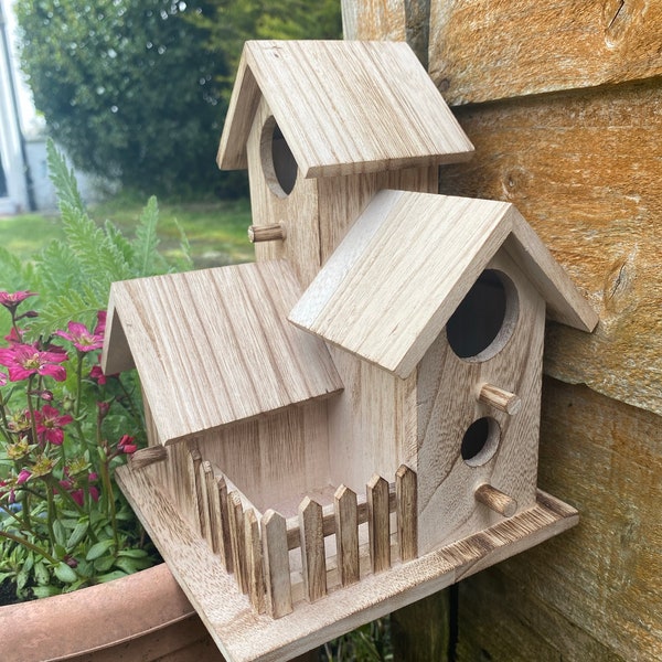 3 in 1 Wooden Bird House Feeder Hanging Box Feeding Display Nest Wildlife Gift Garden Decor