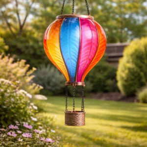Hanging Solar Powered Hot Air Balloon Garden Lighting Outdoor Lantern Colouful Flame Effect Flickering Light - 3 Colours,4 Size