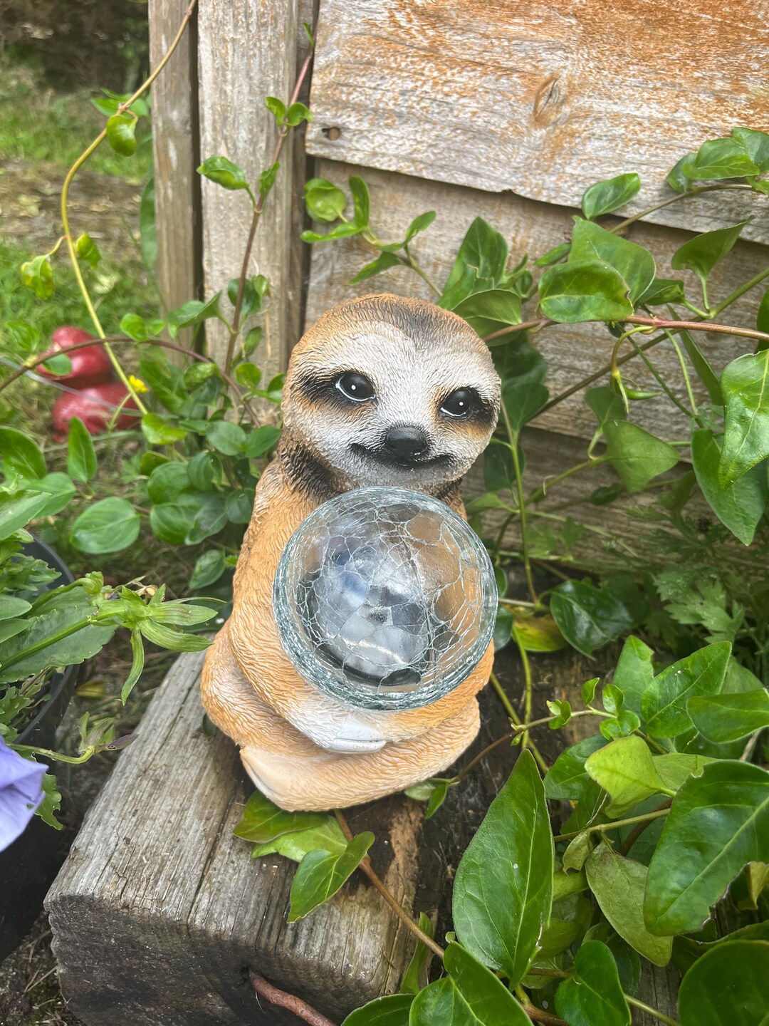 Sloth Garden Ornament Solar Powered LED Lighting Glass Crackle Ball ...
