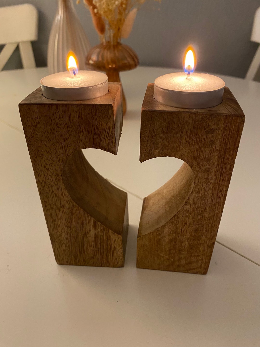 Wooden Heart Candle Holder Home Decor Christmas Decoration Tea Etsy UK