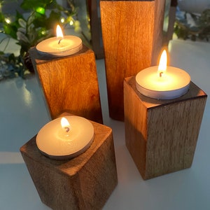 Wooden Set of 4 Candle Holders Home Decor Decoration Tea Light Lighting Solid Wood Candles Decorative Gift Housewarming Valentines