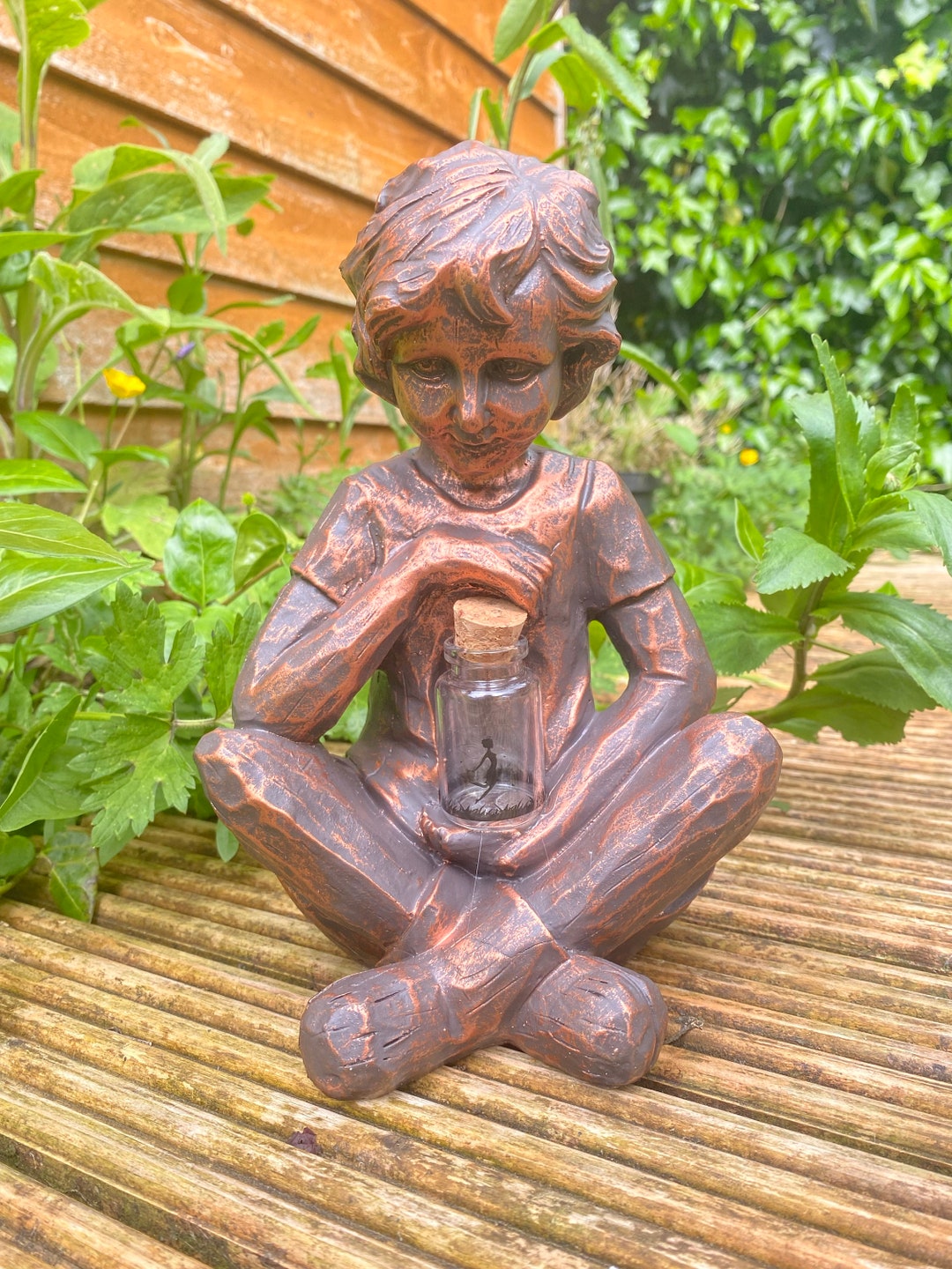 Solar Garden Boy Statue Ornament Bronze Effect Lighting Fairy Lantern ...