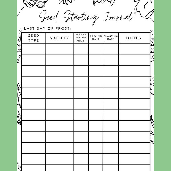 Printable Seed Starting and Direct Seeding Journal, Seed List, Garden Tracker, Seed Journal, A4/Letter Size, Instant Download