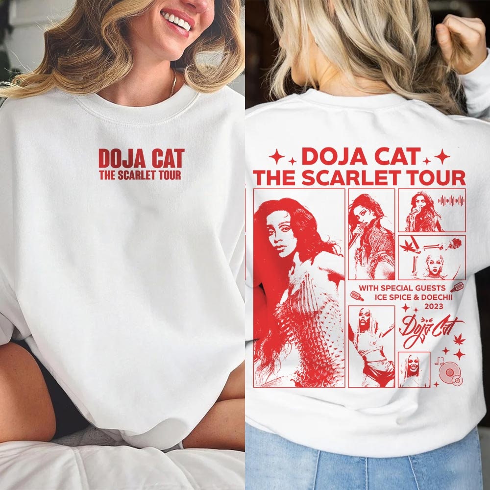 Discover Doja Cat Rap Shirt Double Sided, The Scarlet Tour 2023 Vintage 90s Y2K Style, Ice Spice Doechii 2023 Bootleg Gift For Fan Rap2706VL