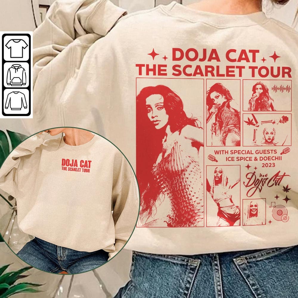 Discover Doja Cat Rap Shirt Double Sided, The Scarlet Tour 2023 Vintage 90s Y2K Style, Ice Spice Doechii 2023 Bootleg Gift For Fan Rap2706VL