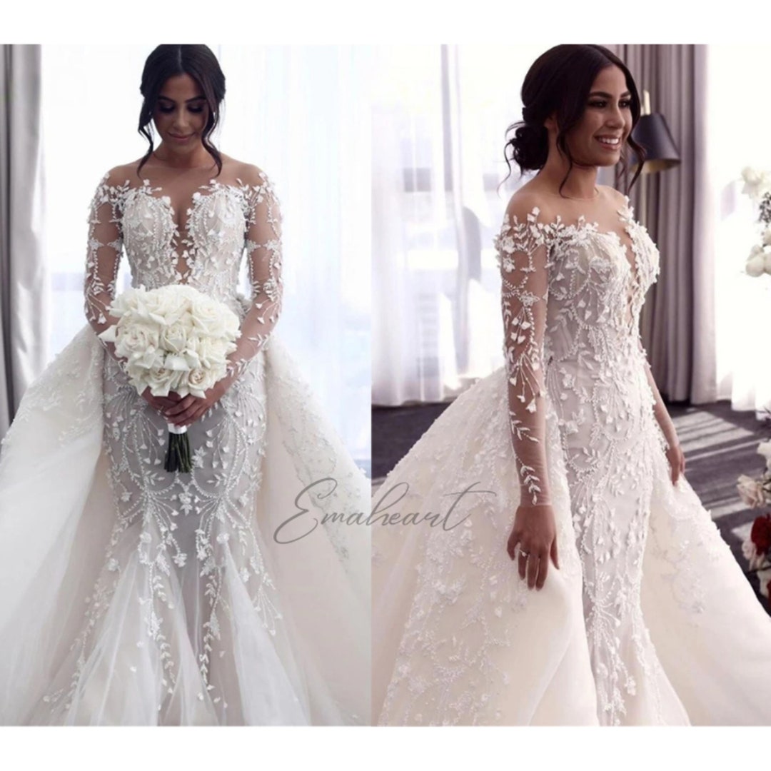 Exquisite Illusion Long Sleeve Wedding Dresses With Luxury Appliques ...