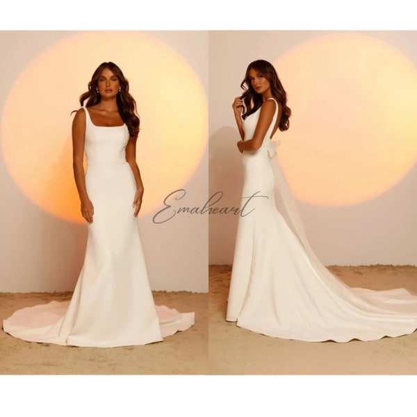 Mermaid Square Neck Sleeveless Open Back Court Train Charming Styles For Women Wedding Dresses