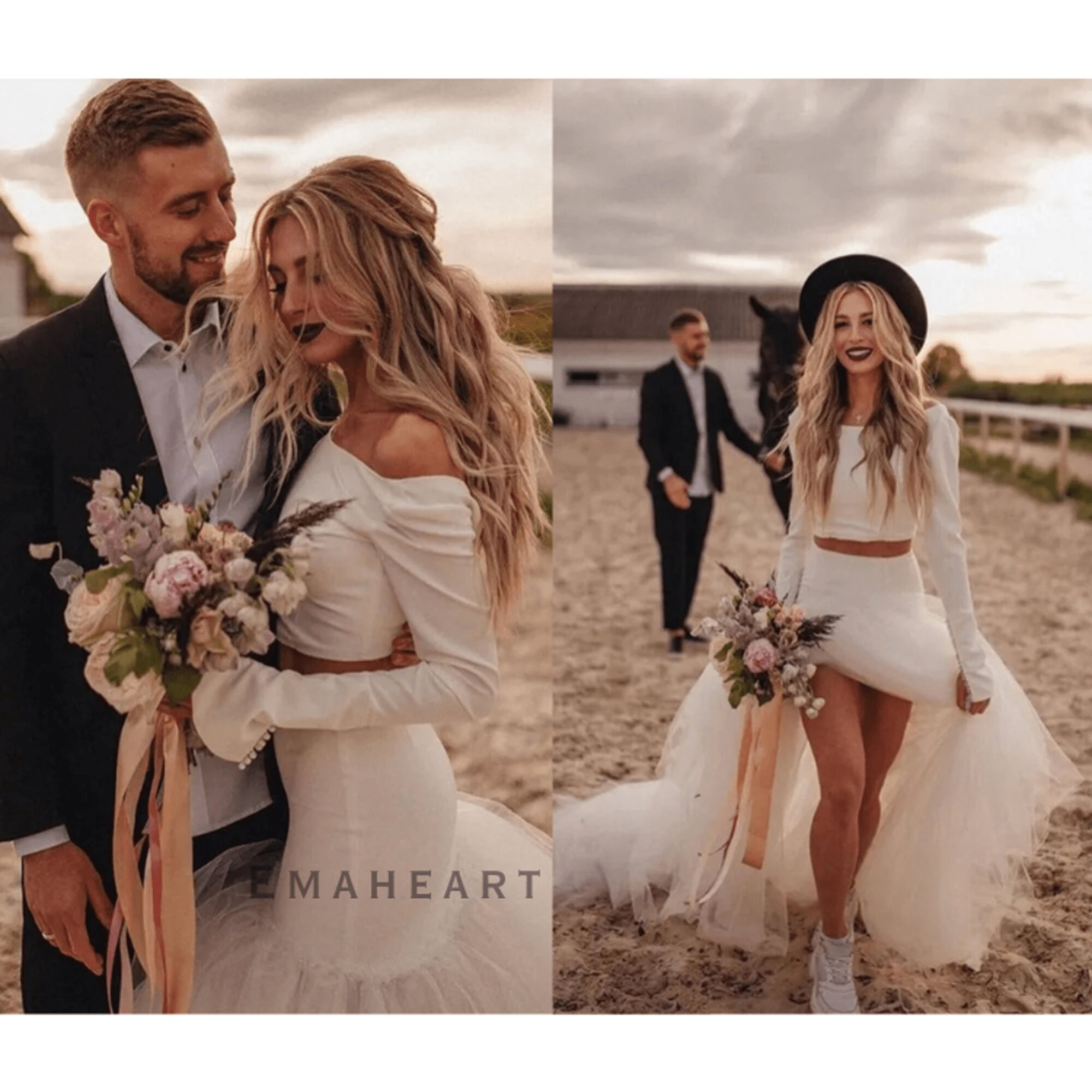 Casual Beach Tulle Summer Beach Two Piece Bridesmaids Dresses Sets main image 0