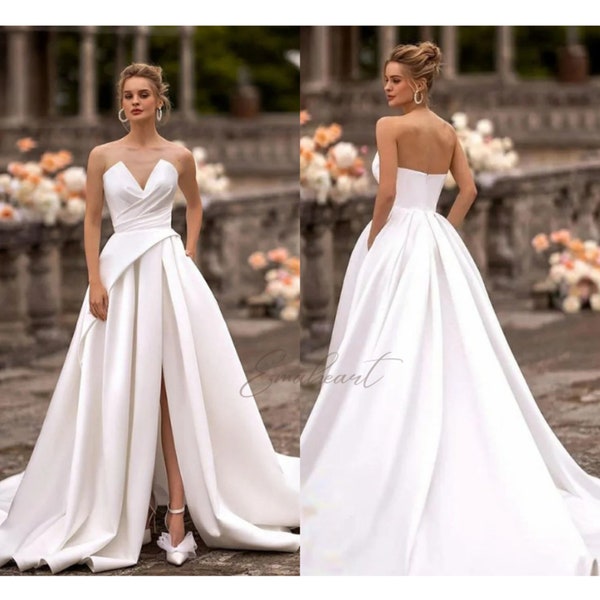 Elegant Sweetheart Satin Wedding Gown With Pockets And Side Split Stunning Bride Dresses For A Perfect Wedding Party