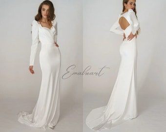 Graceful Long Sleeves Mermaid Wedding Dress, Elegant Sweetheart Bridal Gown With Simple Backless Design