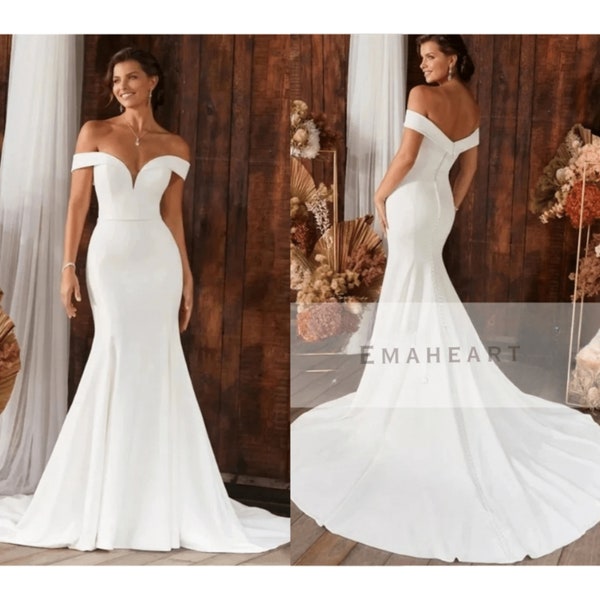 Women's Mermaid Bridal Gown Sweetheart Neckline Long Train Custom Made Beach Wedding Dress main image 0