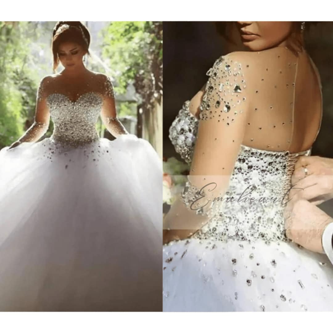 Sparkly Crystal Beaded Sweetheart Peach Tulle Wedding Dresses Ball Gowns prom dress    cg9796