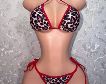 Traje de baño de mujer Exotic Dancewear Bikini con ribete rojo de leopardo “Tiger Lily”