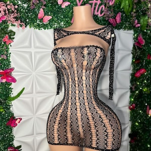 Exotic Dancewear “Lyrica” Lace Dress 2 Piece Set with Shawl and Added Iron On Rhinestones fits XS-XL