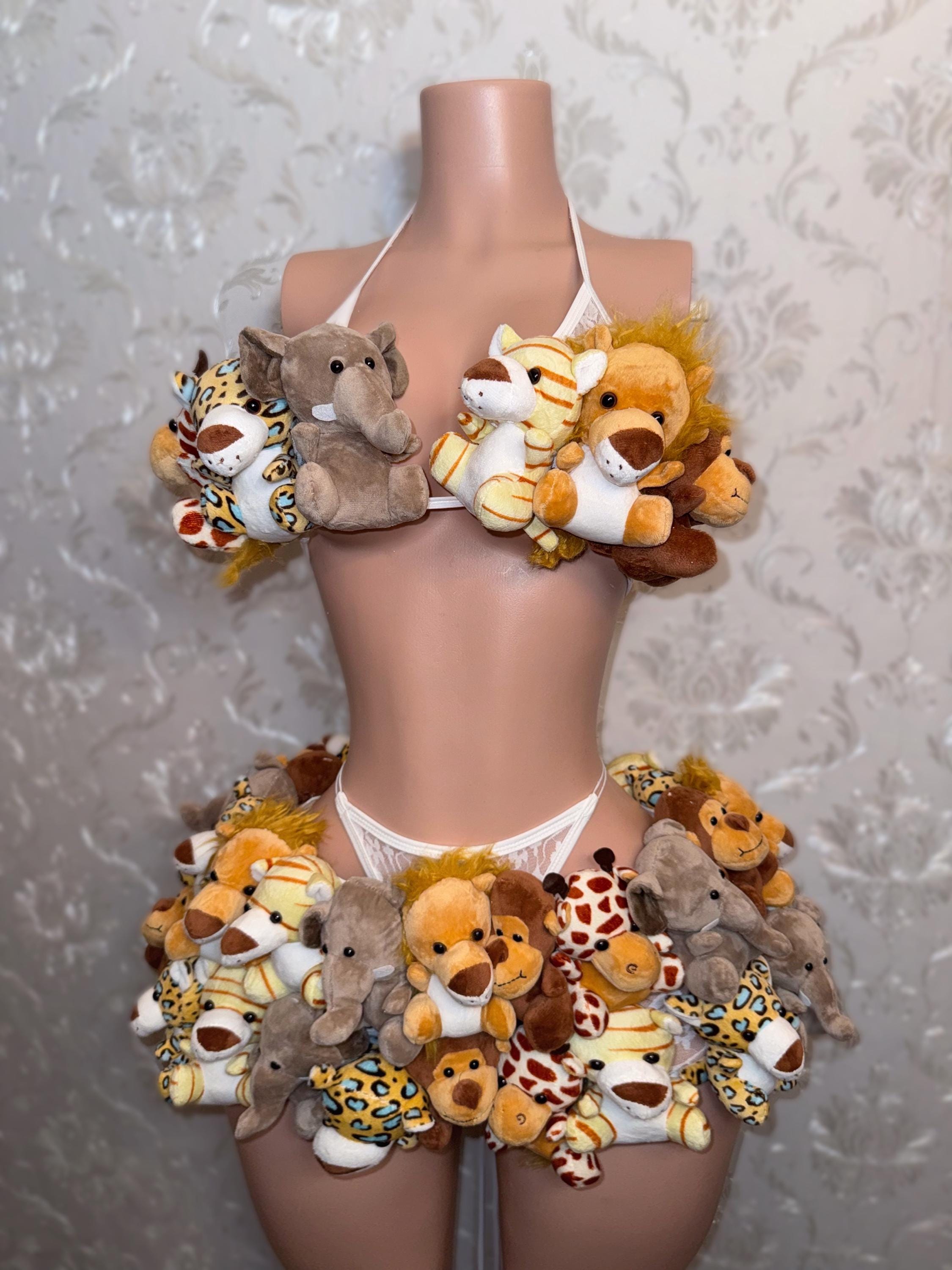 Festival Fashion Handmade Rave Outfit: Lace Skirt Set, Safari Plushies ...