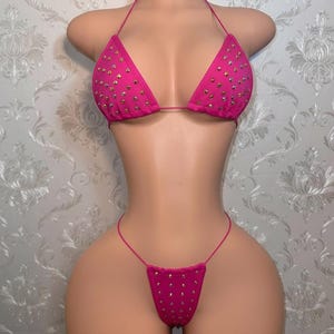 Biquíni artesanal para dança exótica "Martina" de duas peças com strass, microbiquíni, tamanhos do XS ao XL.