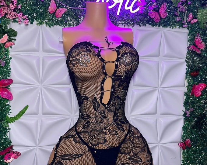 Uchies Lace Romper with Matching Thong 2 Piece Fits XS-XL